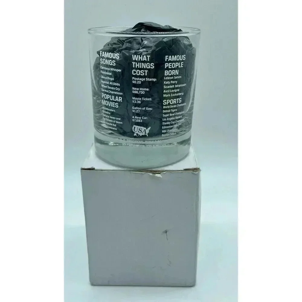 Old Fashioned Glass “Vintage 1984” Old Time Information‎ 10.25oz Whiskey Glass